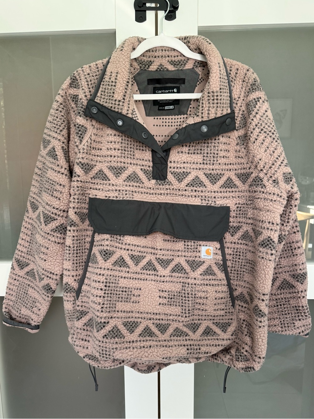 Carhartt Beige & Charcoal Patterned Sherpa Pullover Jacket